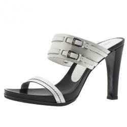 Pre Owned Prada White Leather Buckle Detail Slides Size 40