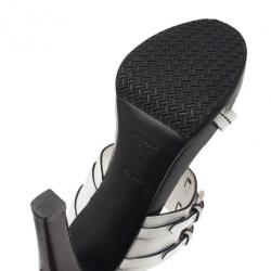 Pre Owned Prada White Leather Buckle Detail Slides Size 40