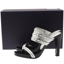 Pre Owned Prada White Leather Buckle Detail Slides Size 40