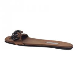 مملوكة مسبقًا Prada for Harrods Brown Satin Embellished Bow Slides Size 39