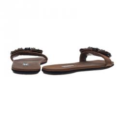 مملوكة مسبقًا Prada for Harrods Brown Satin Embellished Bow Slides Size 39