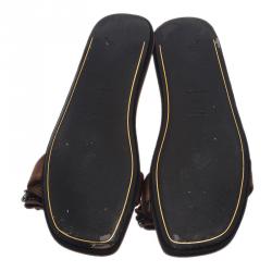 مملوكة مسبقًا Prada for Harrods Brown Satin Embellished Bow Slides Size 39