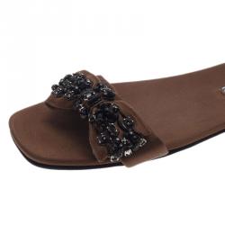 مملوكة مسبقًا Prada for Harrods Brown Satin Embellished Bow Slides Size 39