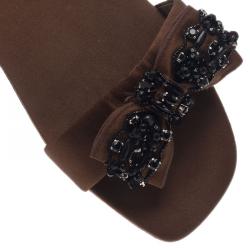 مملوكة مسبقًا Prada for Harrods Brown Satin Embellished Bow Slides Size 39