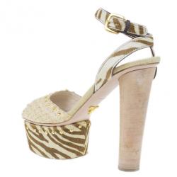 مملوكة مسبقًا Prada Beige Raffia Ankle Strap Sandals Size 39