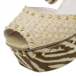 مملوكة مسبقًا Prada Beige Raffia Ankle Strap Sandals Size 39
