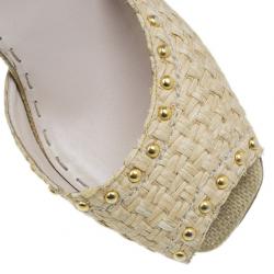 مملوكة مسبقًا Prada Beige Raffia Ankle Strap Sandals Size 39