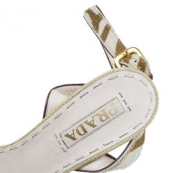 مملوكة مسبقًا Prada Beige Raffia Ankle Strap Sandals Size 39