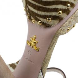 مملوكة مسبقًا Prada Beige Raffia Ankle Strap Sandals Size 39