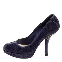 Pre Owned Dior Violet Cut-Out Suede and Leather Platform Pumps Size 36.5