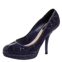 Pre Owned Dior Violet Cut-Out Suede and Leather Platform Pumps Size 36.5