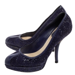 Pre Owned Dior Violet Cut-Out Suede and Leather Platform Pumps Size 36.5