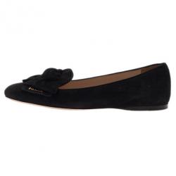 Pre Owned Prada Black Suede Bow Smoking Slippers Size 36.5