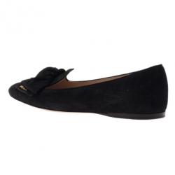 Pre Owned Prada Black Suede Bow Smoking Slippers Size 36.5