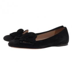Pre Owned Prada Black Suede Bow Smoking Slippers Size 36.5
