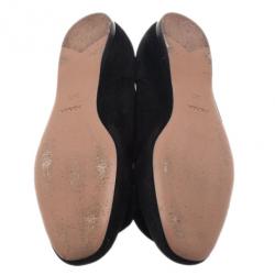 Pre Owned Prada Black Suede Bow Smoking Slippers Size 36.5