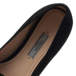 Pre Owned Prada Black Suede Bow Smoking Slippers Size 36.5