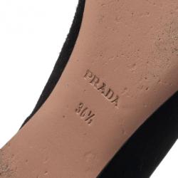 Pre Owned Prada Black Suede Bow Smoking Slippers Size 36.5