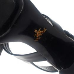 مملوكة مسبقًا صندل برادا جلد أسود لامع فيونكة وشريط حرف T مقاس 36