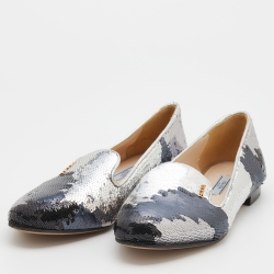 Pre Owned Prada Metallic Sequin Embellished Smoking Slippers Size 37.5