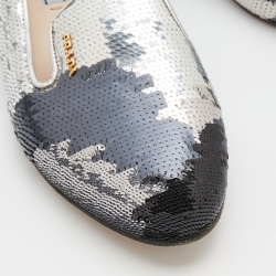 Pre Owned Prada Metallic Sequin Embellished Smoking Slippers Size 37.5