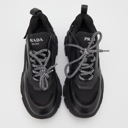 Pre Owned Prada Black Leather And Nylon Pegasus Low Top Sneakers Size 38.5