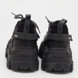 Pre Owned Prada Black Leather And Nylon Pegasus Low Top Sneakers Size 38.5