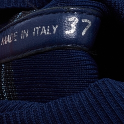 Pre Owned Prada Sport Navy Blue Knit Fabric High Top Sneakers Size 37.5