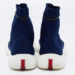 Pre Owned Prada Sport Navy Blue Knit Fabric High Top Sneakers Size 37.5