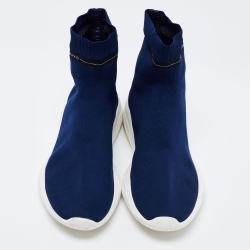 Pre Owned Prada Sport Navy Blue Knit Fabric High Top Sneakers Size 37.5