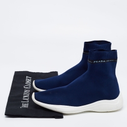 Pre Owned Prada Sport Navy Blue Knit Fabric High Top Sneakers Size 37.5