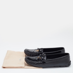 Pre Owned Prada Black Patent Leather Bow Slip On Loafers Size 38