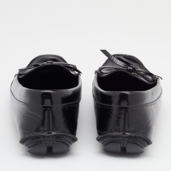 Pre Owned Prada Black Patent Leather Bow Slip On Loafers Size 38