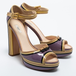 Prada Multicolor Patent Ankle Strap Sandals Size 38