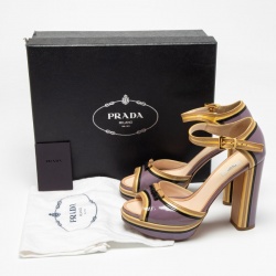 Prada Multicolor Patent Ankle Strap Sandals Size 38