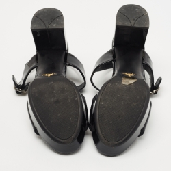 Prada Black Patent Ankle Strap Platform Sandals Size 38.5
