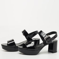 Prada Black Patent Ankle Strap Platform Sandals Size 38.5