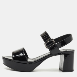 Prada Black Patent Ankle Strap Platform Sandals Size 38.5