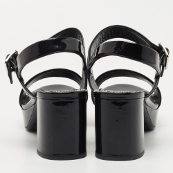 Prada Black Patent Ankle Strap Platform Sandals Size 38.5