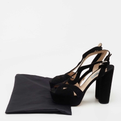 Prada Black Suede Block Heel Ankle Strap Sandals Size 41 