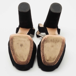 Prada Black Suede Block Heel Ankle Strap Sandals Size 41 