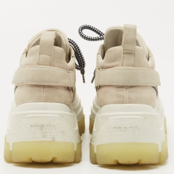 Prada Beige Suede and Leather Lace Up Low Top Sneakers Size 36