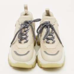 Prada Beige Suede and Leather Lace Up Low Top Sneakers Size 36