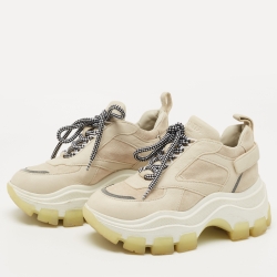 Prada Beige Suede and Leather Lace Up Low Top Sneakers Size 36