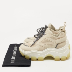 Prada Beige Suede and Leather Lace Up Low Top Sneakers Size 36