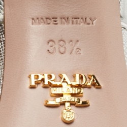 Pre Owned Prada Silver Saffiano Leather Peep Toe Mules Size 38.5