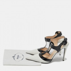 Pre Owned Prada White/Black Leather T-Strap Pumps Size 41