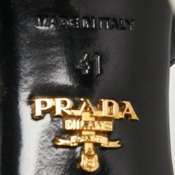 Pre Owned Prada White/Black Leather T-Strap Pumps Size 41