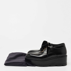 Prada Black Leather Lace Up Wedge Derby Sneakers Size 37.5  