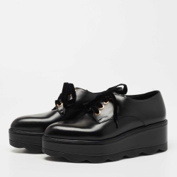 Prada Black Leather Lace Up Wedge Derby Sneakers Size 37.5  